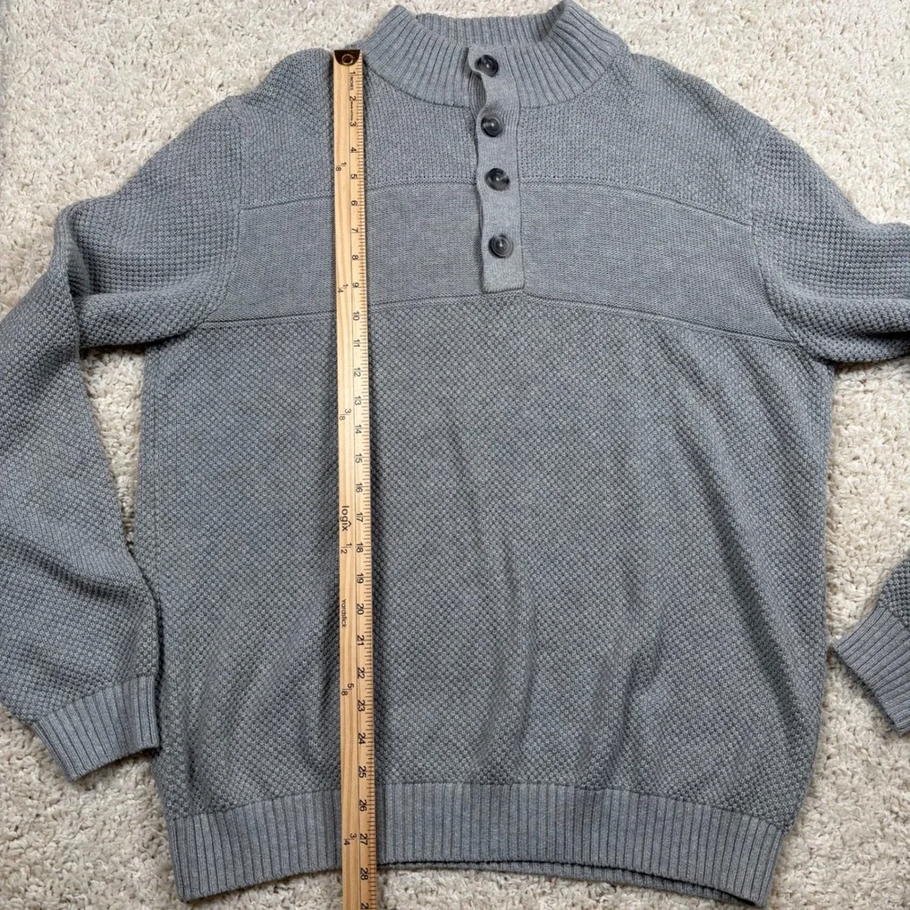 IZOD Mens Gray‎ Textured Button Mock Neck Long Sleeve Sweater XXL T T G